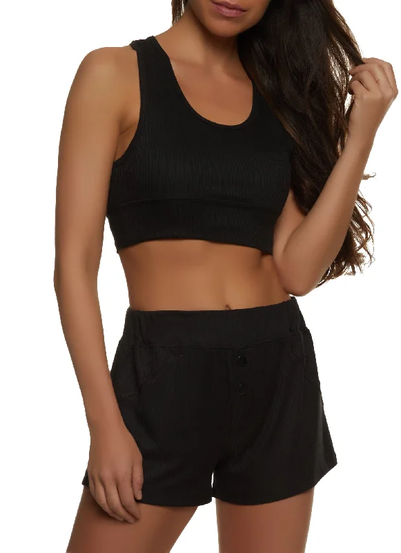 Ribbed Knit Pajama Bralette and Shorts Set