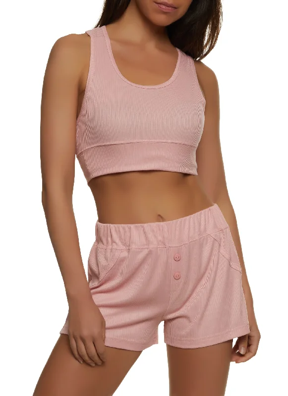 Ribbed Knit Pajama Bralette and Shorts Set