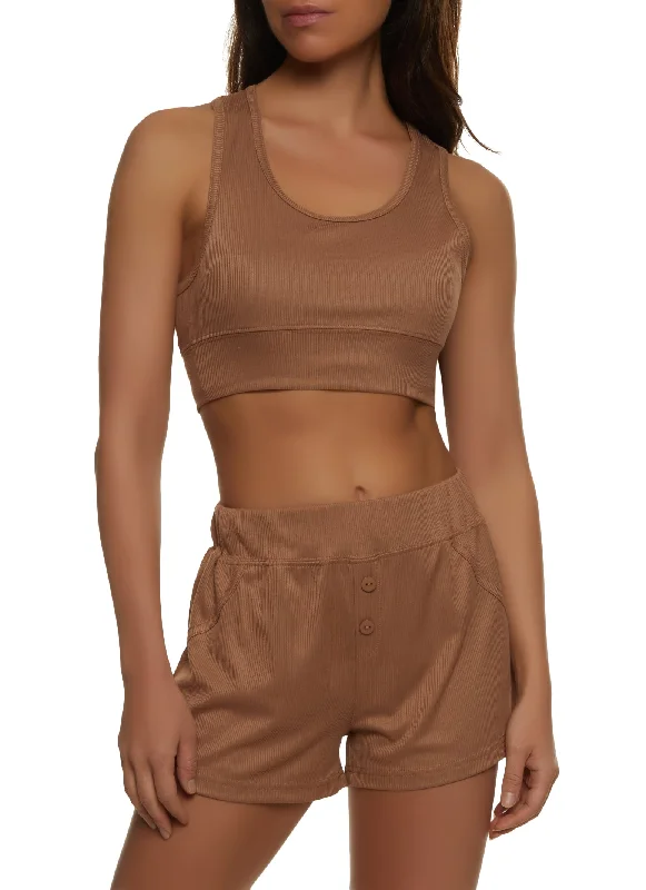 Ribbed Knit Pajama Bralette and Shorts Set