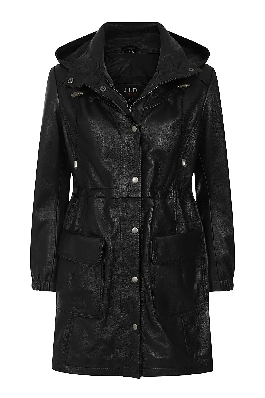 Women's ¾ Length Black Leather Duffle Coat - 'BECKY'