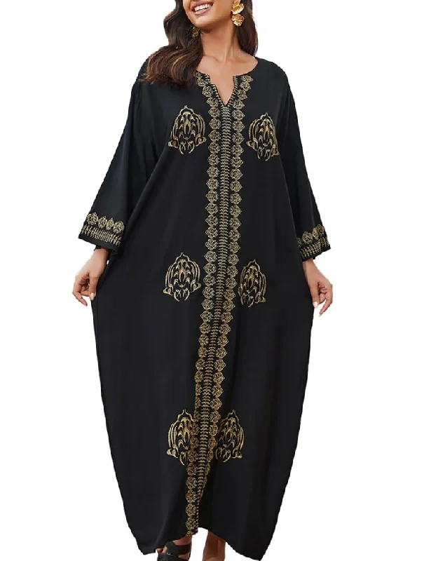 Gold Embroidered Caftan: Women's Bathing Suit Cover-Up for Casual Vacation