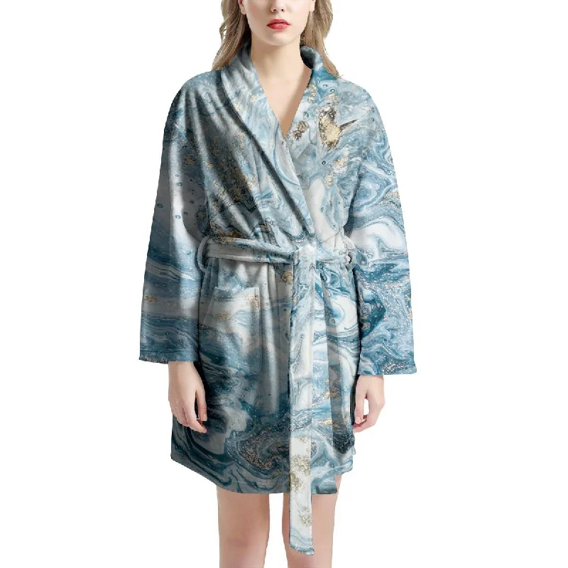 Golden Powder Blue Marble Women's Robe