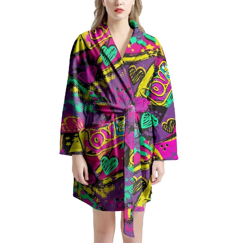 Graffiti Airbrush Love Print Women's Robe