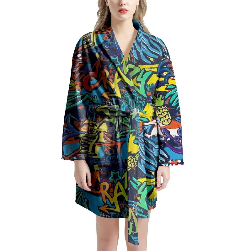 Graffiti Backdrop Print Women's Robe