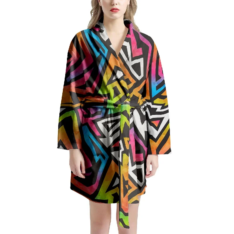 Graffiti Geometric Abstract Women's Robe