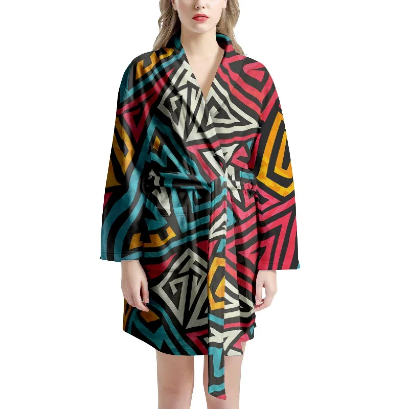 Graffiti geometric seamless pattern Women's Robe