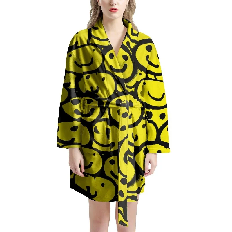 Graffiti Happy Emoji Print Women's Robe