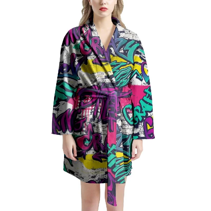 Graffiti Hiphop Print Women's Robe