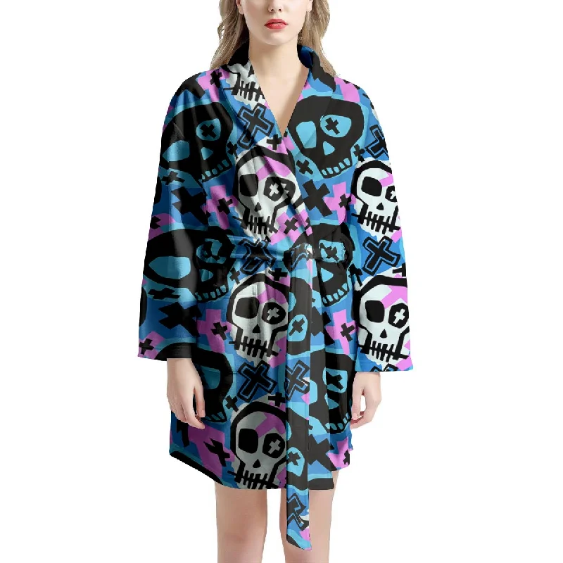 Graffiti Skull Print Women's Robe