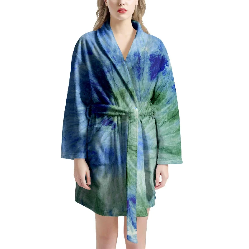 Green And Blue Tie Dye Women's Robe