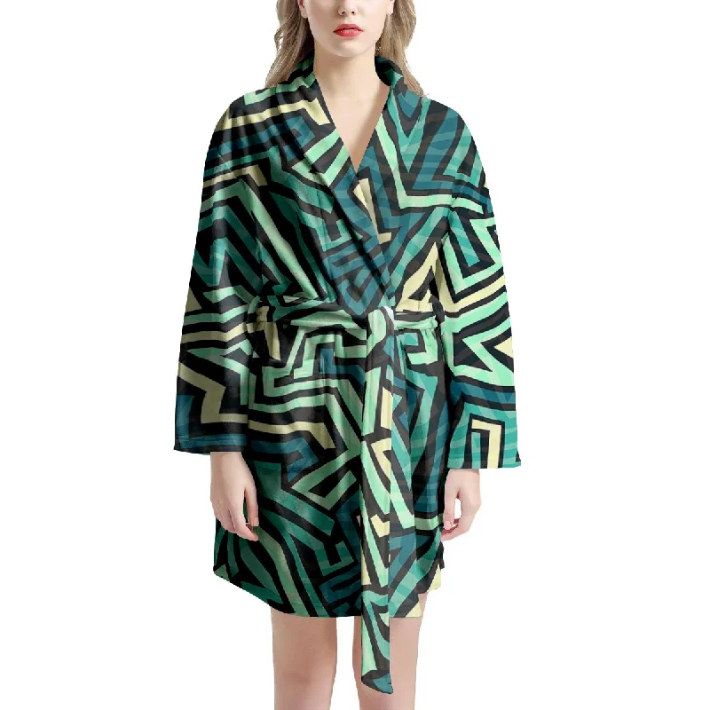 Green Geometric Abstract Women's Robe