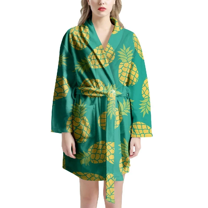 Green Pineapple Print Women's Robe