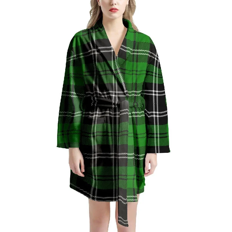 Green Plaid Tartan Print Women's Robe