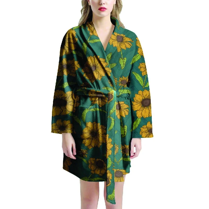 Green Zigzag Sunflower Women's Robe