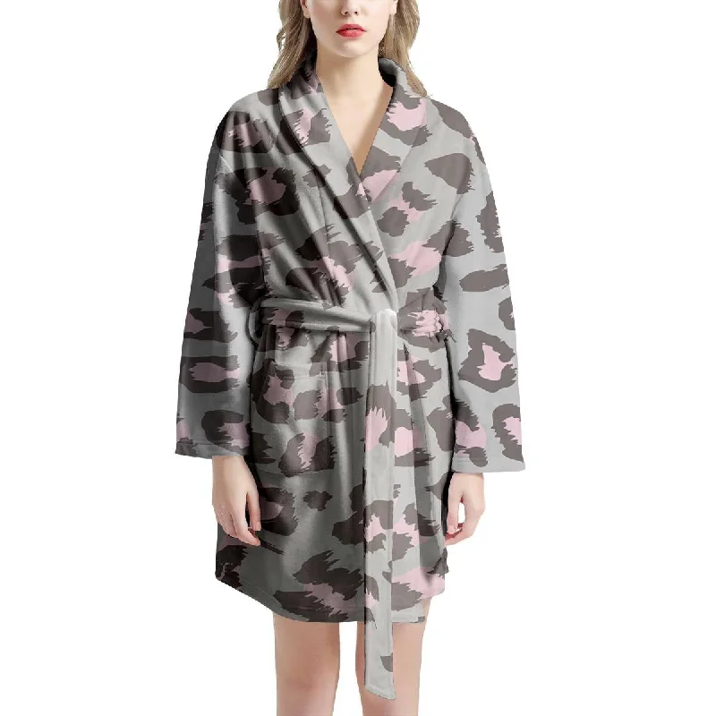 Grey and Pink Leopard Women's Robe