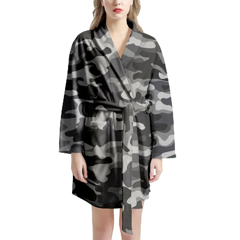 Grey Camouflage Print Women's Robe