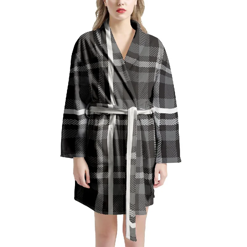 Grey Plaid Tartan Women's Robe