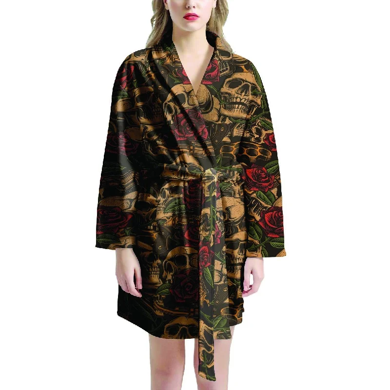 Gun Rose Skull Women's Robe