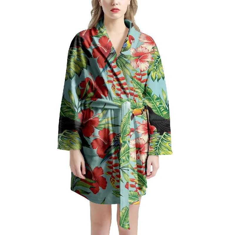 Hawaiian Bird Floral Print Women's Robe