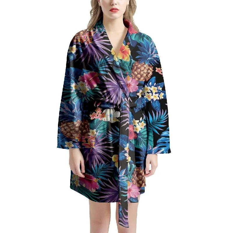 Hawaiian Floral Pineapple Print Women's Robe