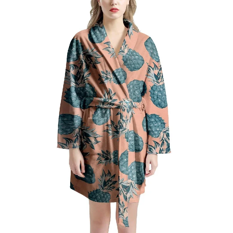 Hawaiian Neon Pineapple Print Women's Robe