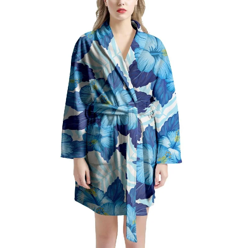 Hibiscus Blue Hawaiian Print Women's Robe