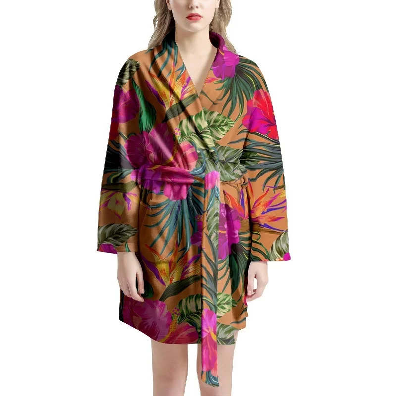 Hibiscus Flower Hawaiian Yellow Print Women's Robe