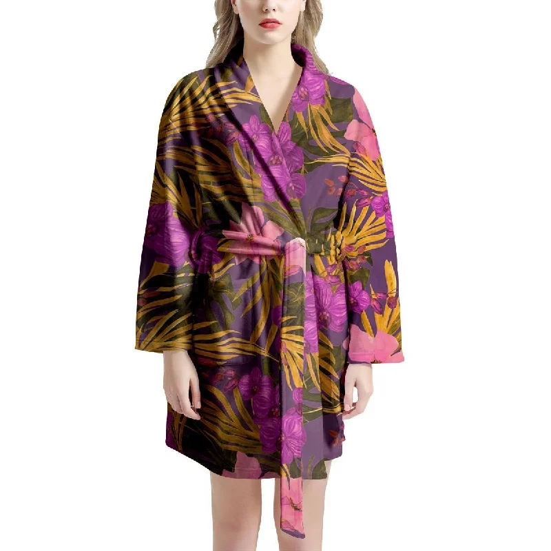 Hibiscus Watercolor Flower Hawaiian Print Women's Robe