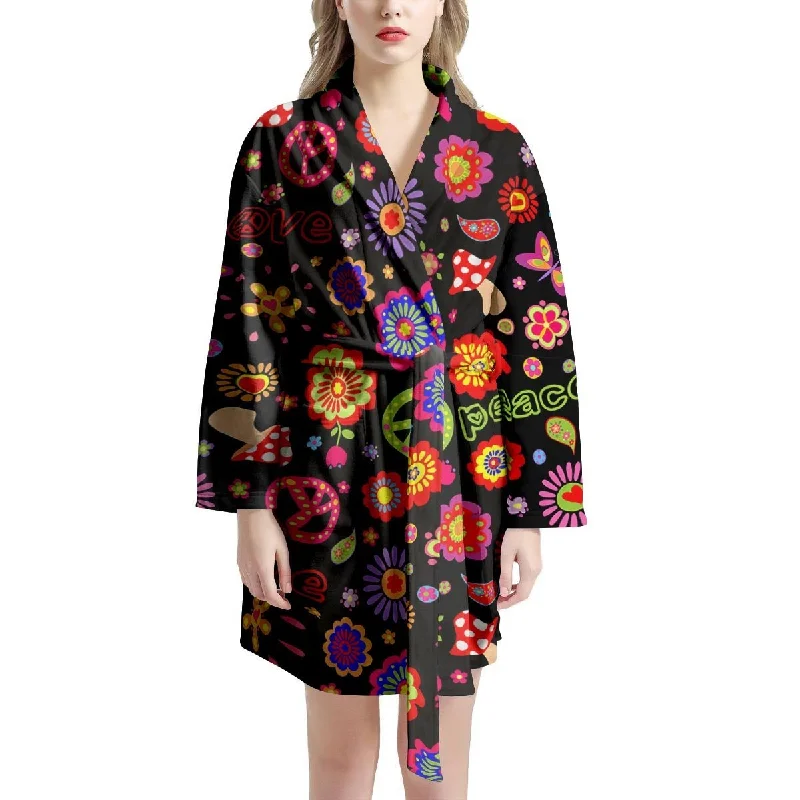 Hippie Peace Print Women's Robe