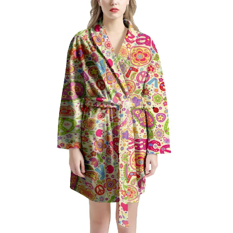 Hippie White Peace Women's Robe