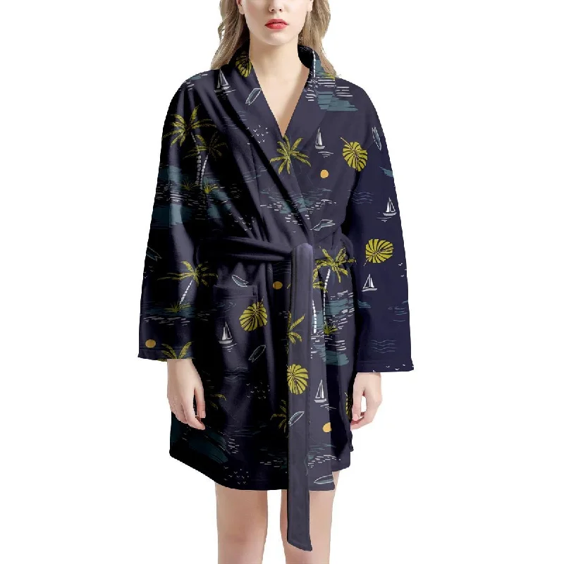 Island Palm Tree Hawaiian Print Women's Robe