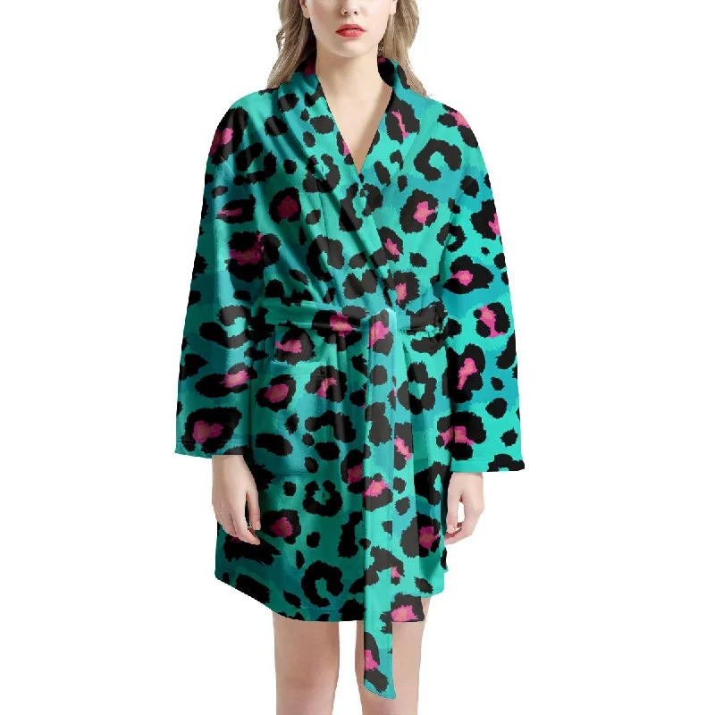 Leopard Teal Print Women's Robe