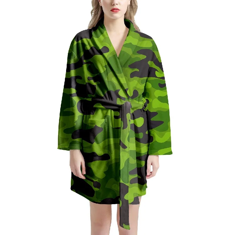 Lime Green Camo Print Women's Robe