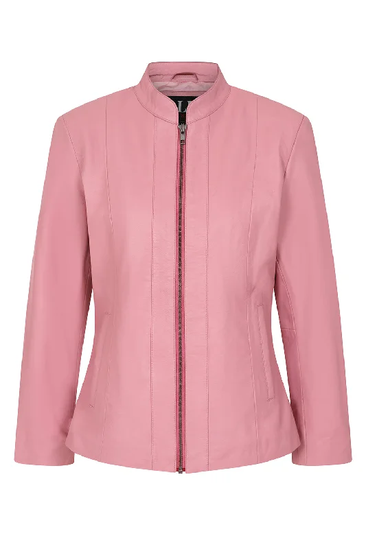 Women's Classic Pink Real Leather Jacket - LIZZY