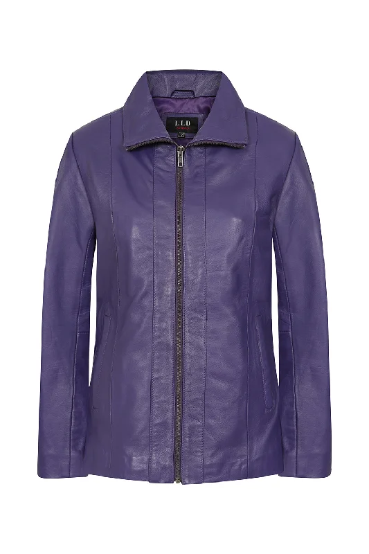 Women's Classic Purple Real Leather Jacket - DEBBIE