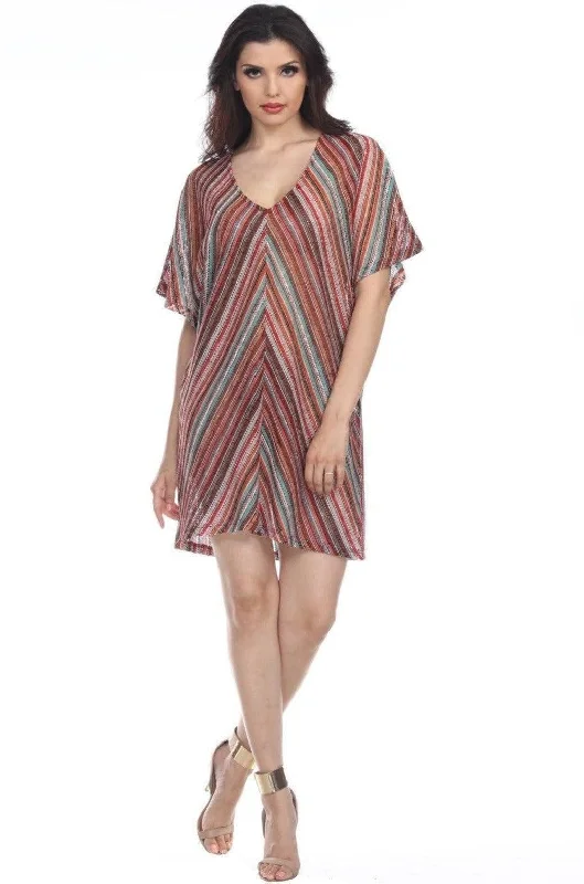 Women's  Fashion Zigzag Pattern Casual Tunic Cover-Up In Multi-Color Stripes