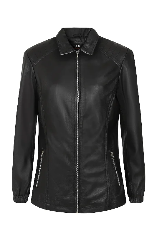 Women's hip length smart Leather Jacket - KELLY