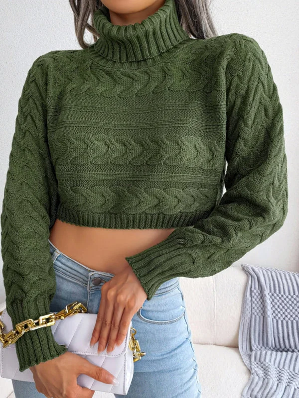 Women's Turtleneck Cable Knit Crop Sweater