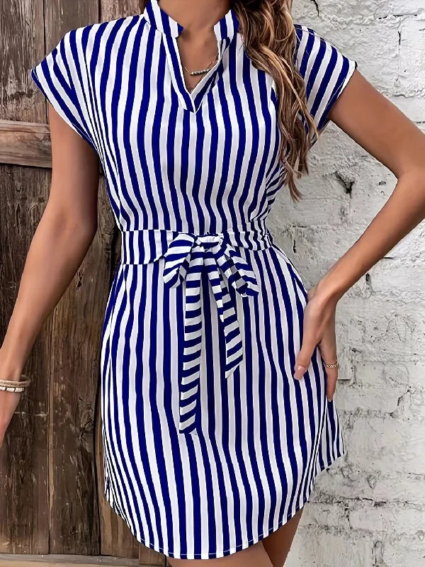 Blue Zone Planet |  Tied Striped Cap Sleeve Mini Dress