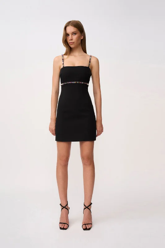 Enza Diamante Mini Dress - Black Multi