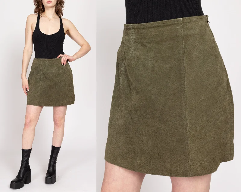 Medium 90s Olive Green Suede Mini Skirt 29"