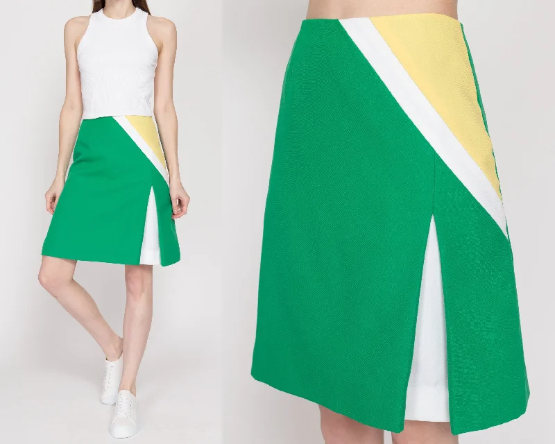 Small 70s Green Color Block Tennis Skirt 25.5"