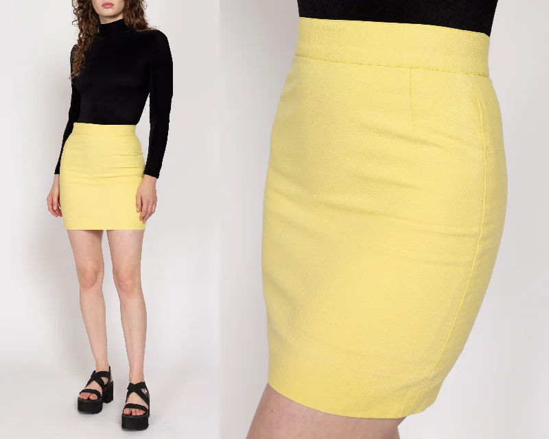 Small 80s Yellow Waffle Textured Mini Skirt 26.5"