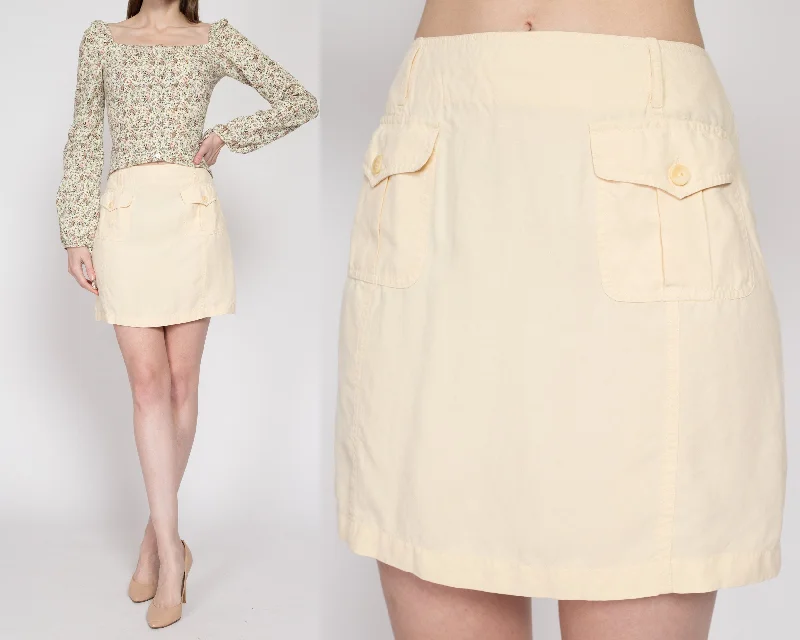 Small 90s Butter Yellow Silk Mini Skirt