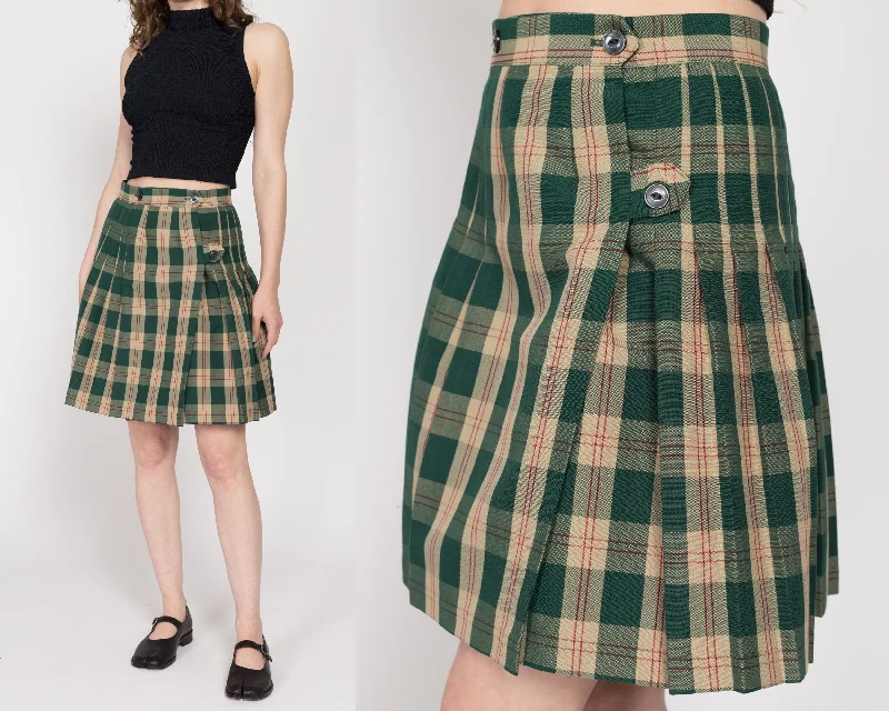 Small 90s Green Plaid Schoolgirl Wrap Skirt 27"