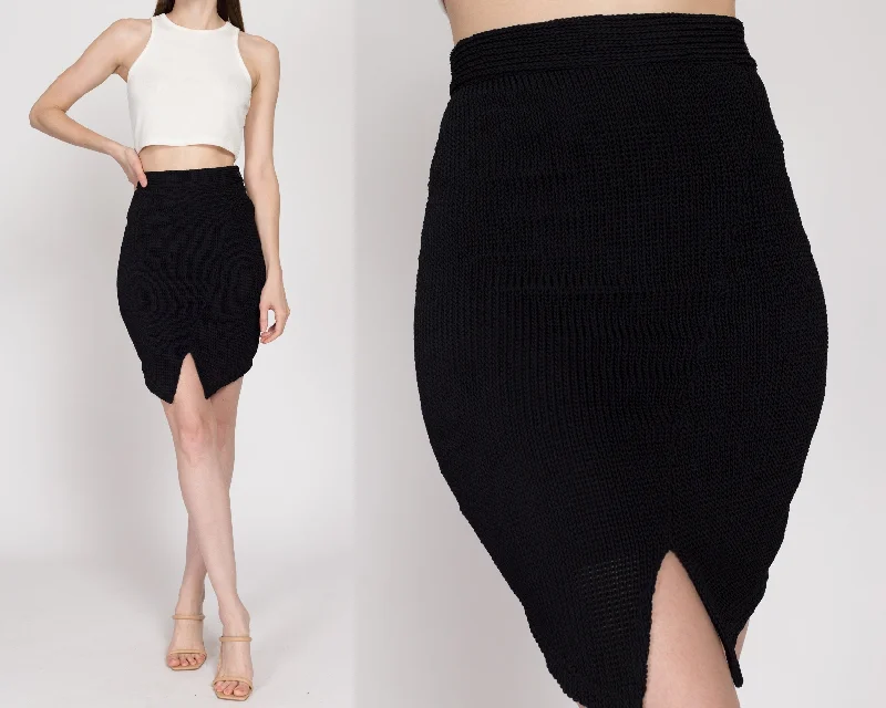 XS 90s Black Knit Fitted Mini Skirt