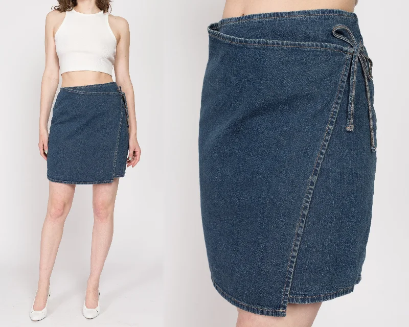 XS 90s Denim Low Rise Wrap Mini Skirt