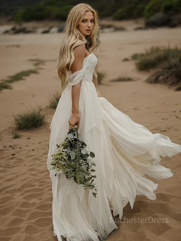 A-Line/Princess Off-the-Shoulder Floor-Length Chiffon Wedding Dresses