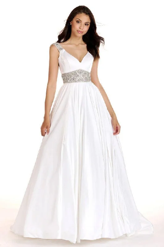 Ava Presley 27796 Crystal Embellished White Satin Ballgown