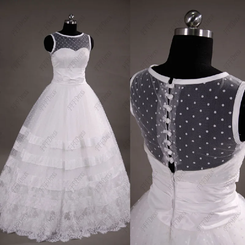 Ball gown dotted wedding dresses with wide trims